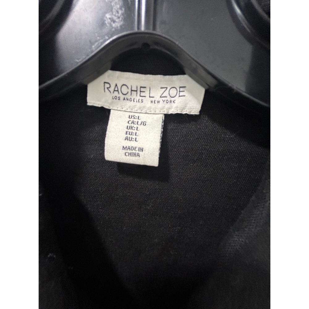 Rachel Zoe Two Womens Linen Blend Zip Up Trucker Jackets Black Beige Sz Large - Picture 5 of 16